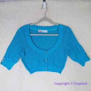 New! Free People FP Beach blue Crochet Crop Top‎ Cardigan, women size S